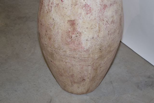 Cream over Scarlet Glazed Ovoid Terracotta Floor Vase