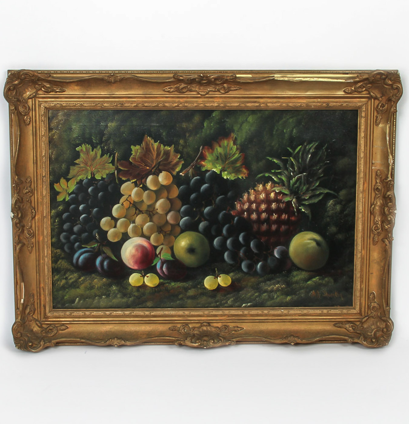 A.J Thornton Oil Painting on Canvas "Still Life of Tropical Fruit"