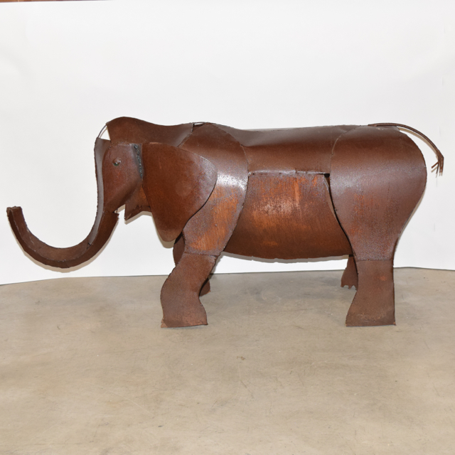 Large Rustic Folk Art Metalwork Elephant