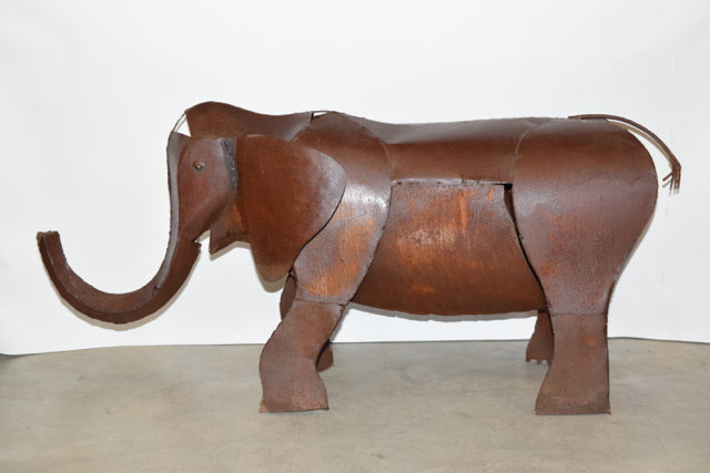Large Rustic Folk Art Metalwork Elephant