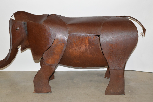 Large Rustic Folk Art Metalwork Elephant