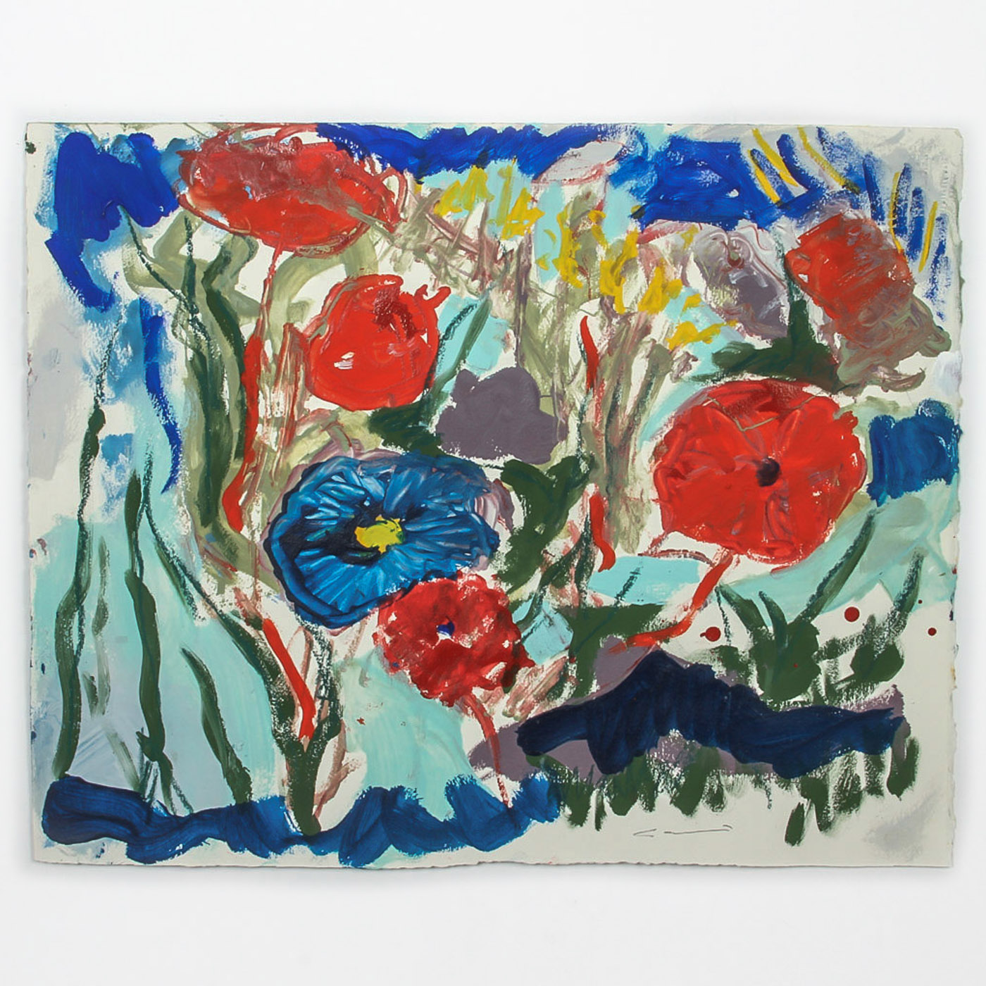 Robert Canete Crayon and Oil Painting on Paper "Poppies"