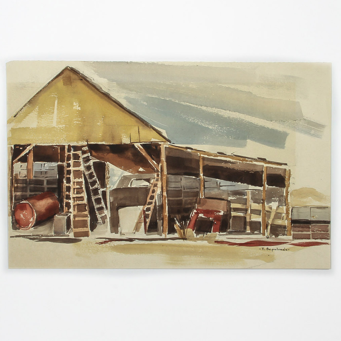 K. Sepulveda Watercolor Painting on Paper "Open Barn"
