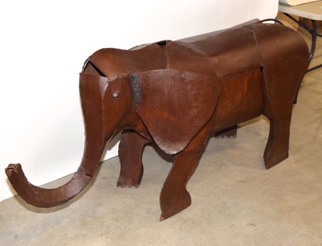 Large Rustic Folk Art Metalwork Elephant