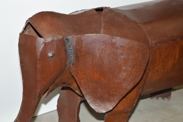 Large Rustic Folk Art Metalwork Elephant