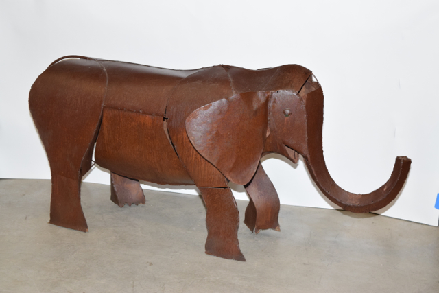 Large Rustic Folk Art Metalwork Elephant