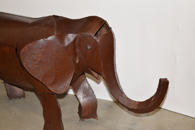 Large Rustic Folk Art Metalwork Elephant