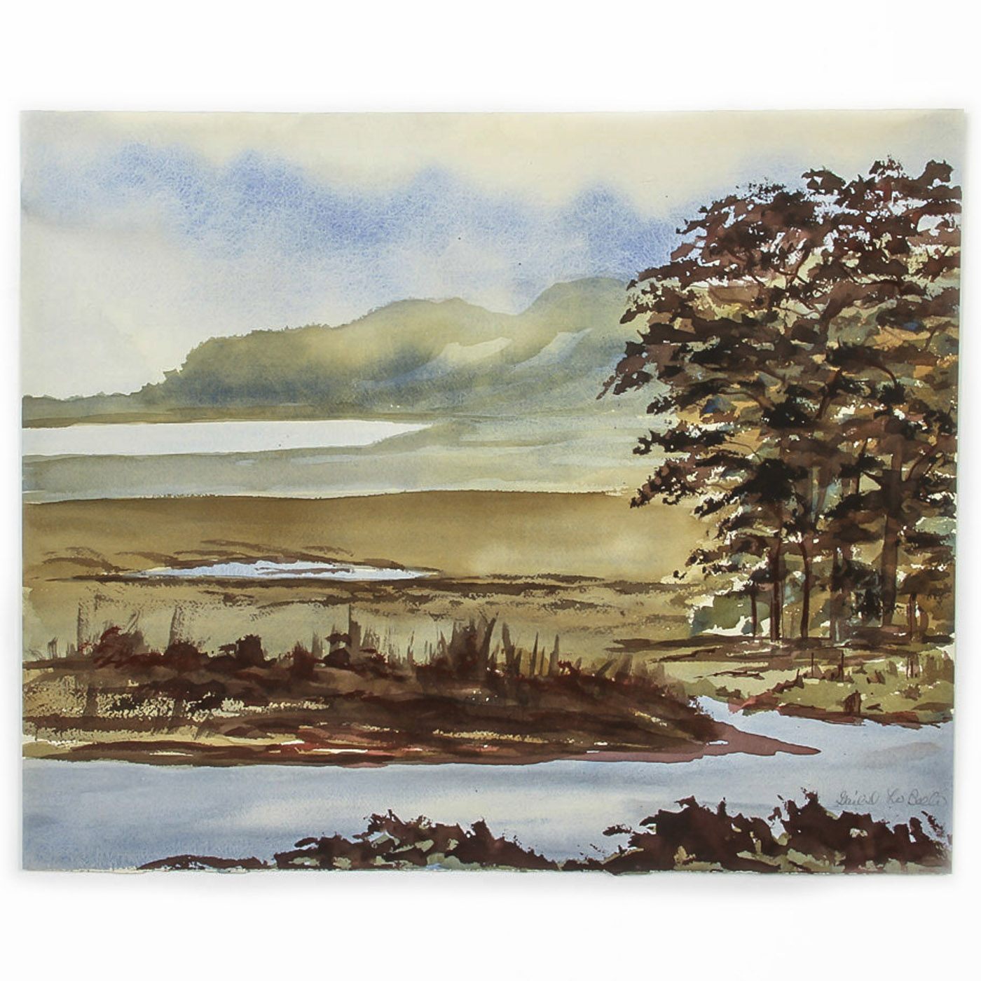 Gail LoBello Watercolor Painting on Paper "Lake Landscape"