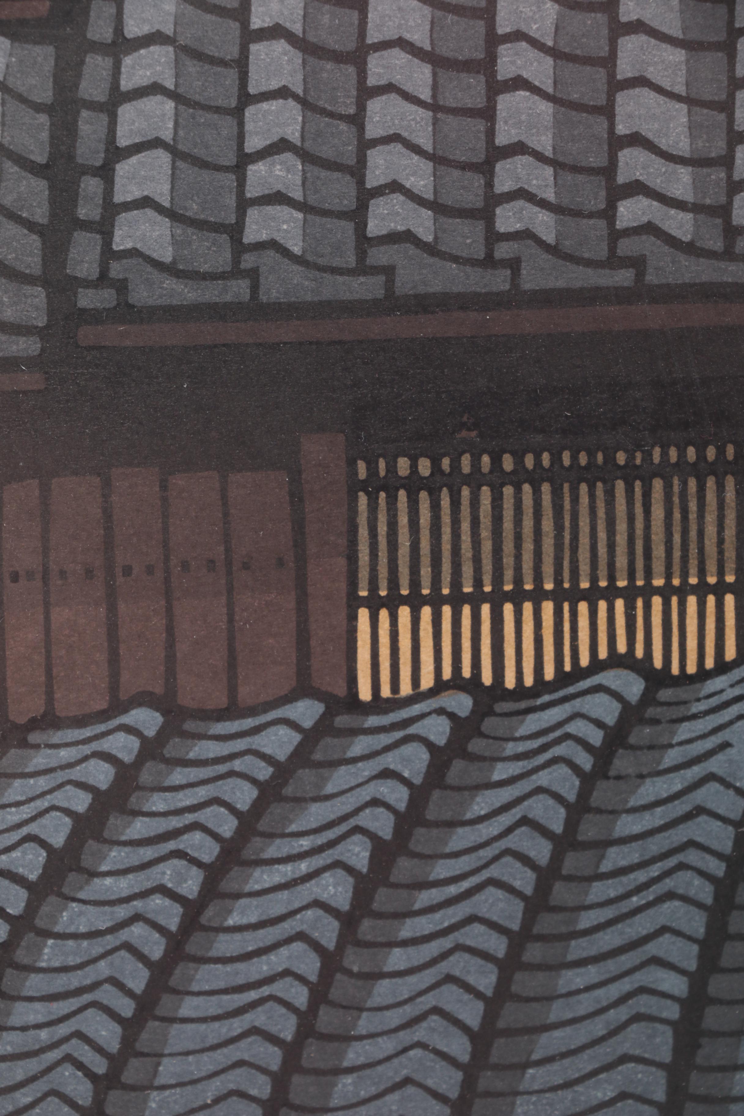 Nishijima Katsuyuki Limited Edition Japanese Woodblock Print of "Roofs in Muromachi"
