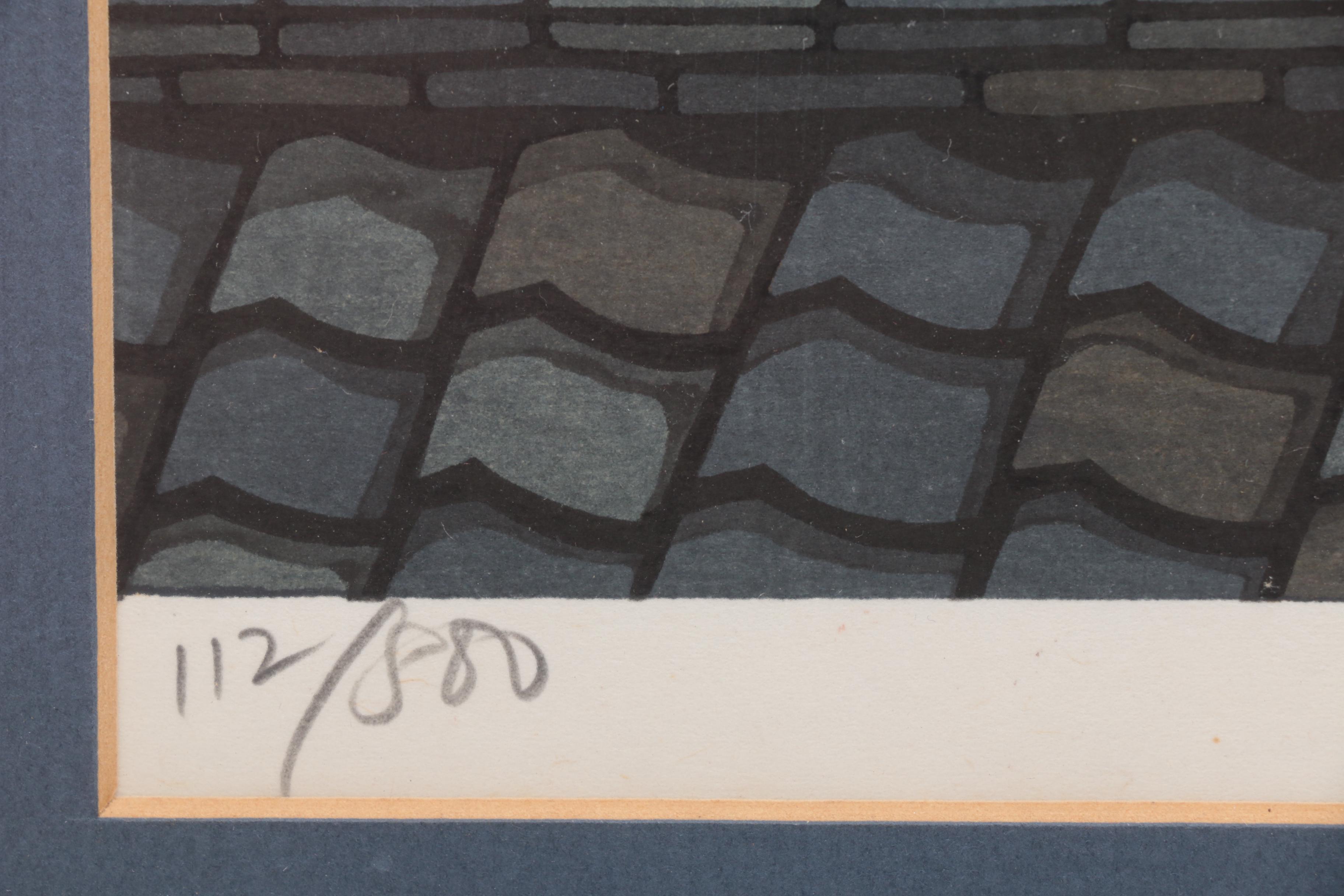 Nishijima Katsuyuki Limited Edition Japanese Woodblock Print of "Roofs in Muromachi"