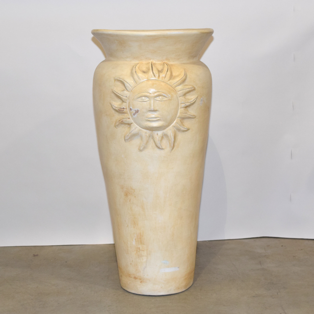 Cream Tone Sun and Moon Themed Terracotta Floor Vase