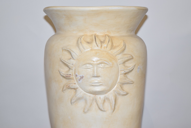 Cream Tone Sun and Moon Themed Terracotta Floor Vase