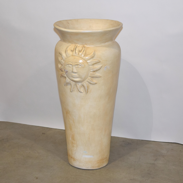 Cream Tone Sun and Moon Themed Terracotta Floor Vase