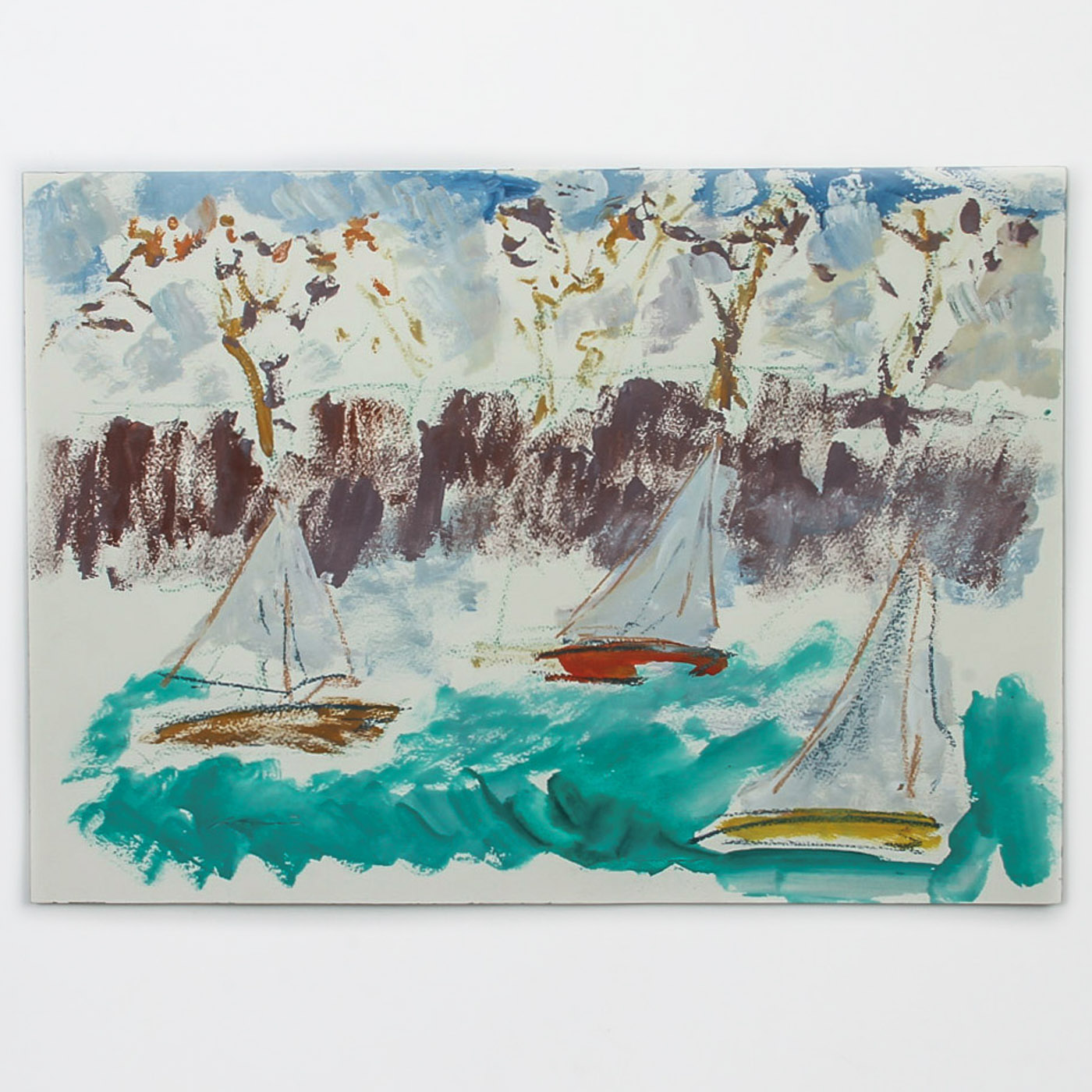 Robert Canete Oil and Pastel Painting on Paper "Sailing Boats off Carmel"