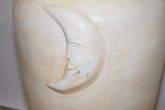 Cream Tone Sun and Moon Themed Terracotta Floor Vase