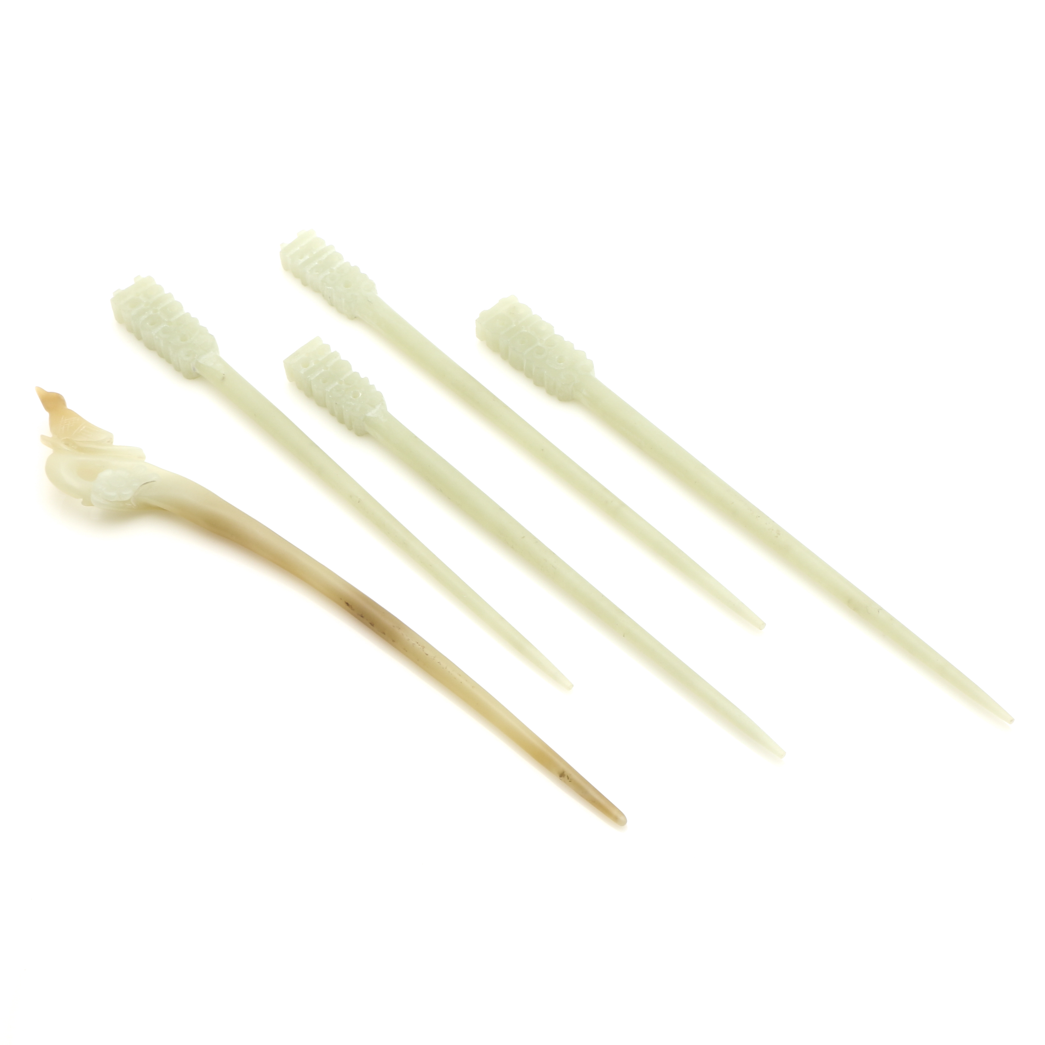 Bowenite Accessories Including Hair Sticks and Pendants