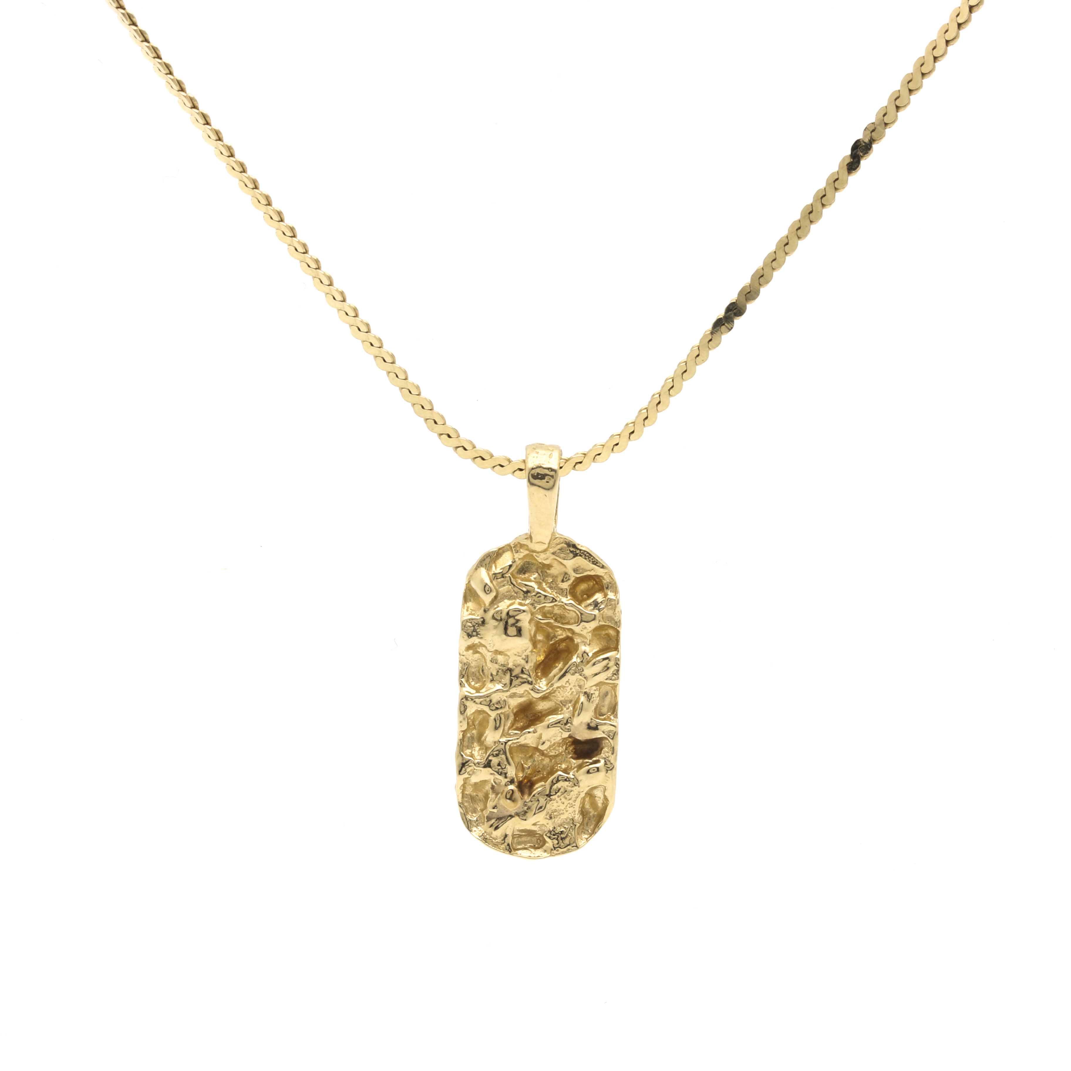 14K Yellow Gold Serpentine Necklace With Gold Nugget Pendant