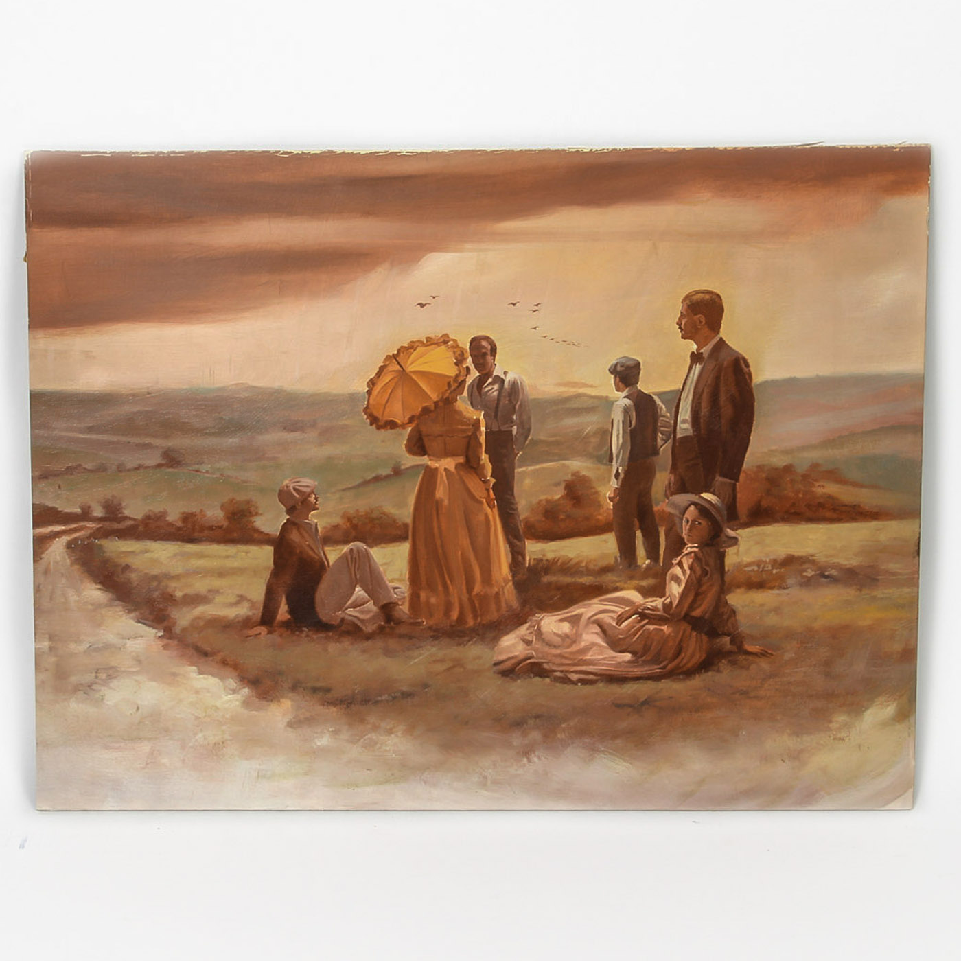 Oil Painting on Cardstock "Edwardian Figural Group"