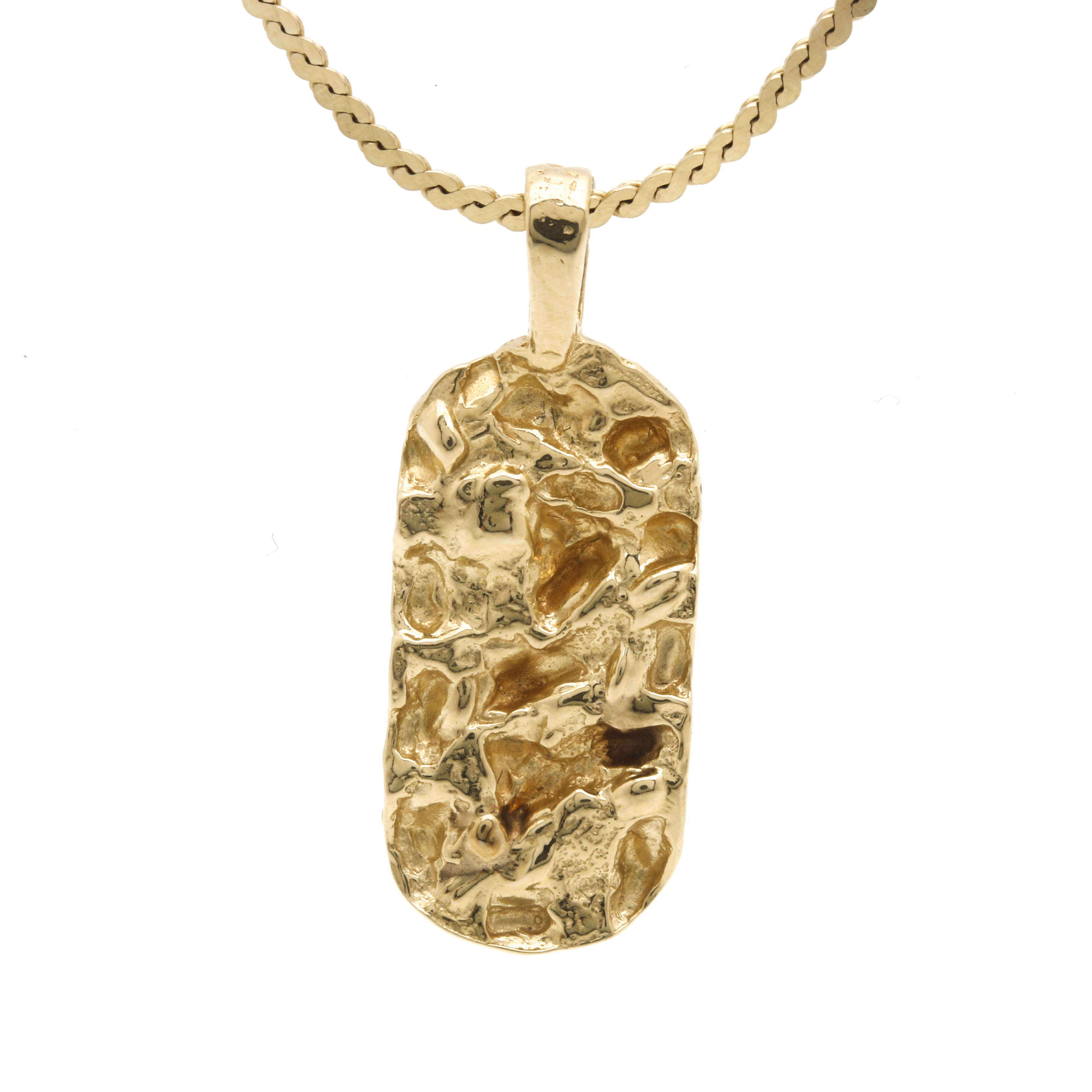 14K Yellow Gold Serpentine Necklace With Gold Nugget Pendant