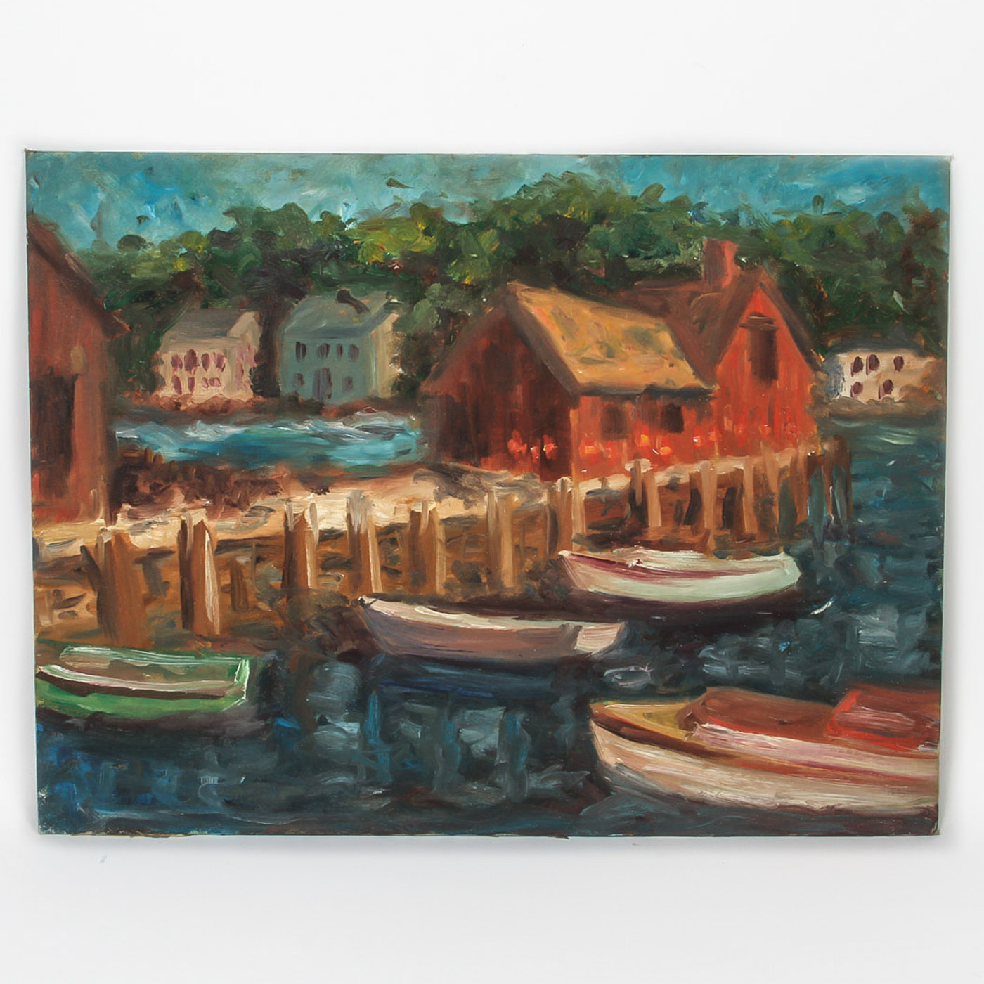 Evelyn Meck Oil on Canvas Board "New England Harbor"
