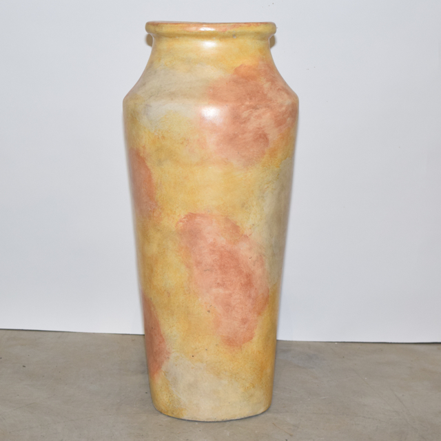 Brightly Glazed Yellow and Rust Terracotta Floor Vase