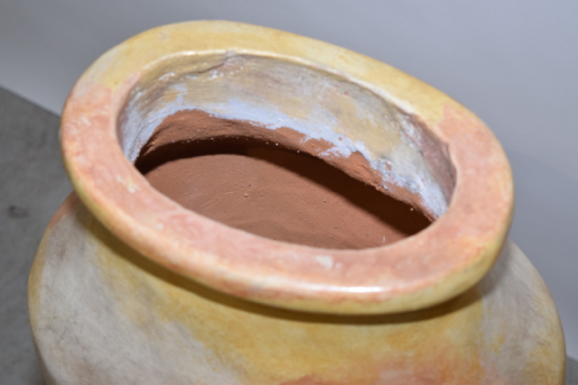 Brightly Glazed Yellow and Rust Terracotta Floor Vase