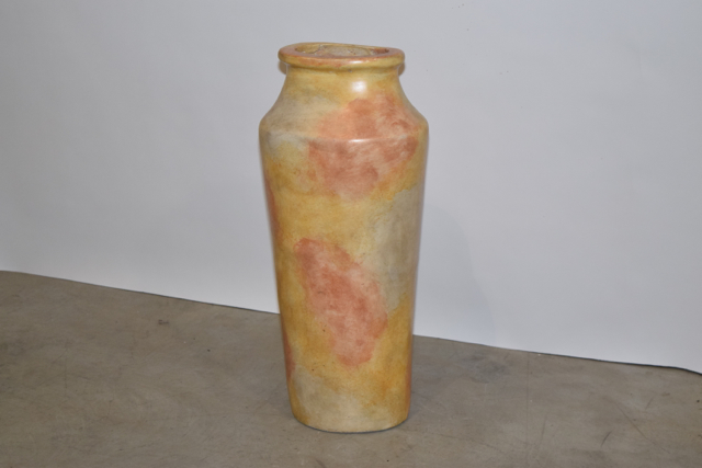 Brightly Glazed Yellow and Rust Terracotta Floor Vase