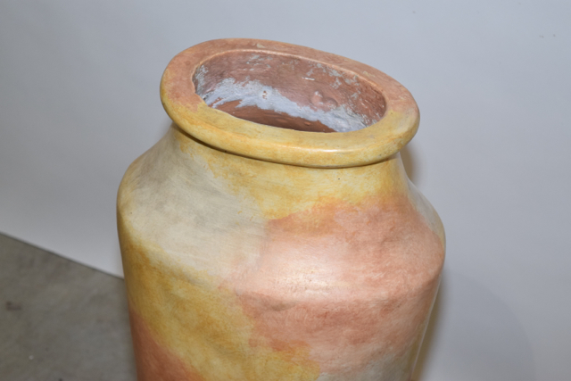 Brightly Glazed Yellow and Rust Terracotta Floor Vase