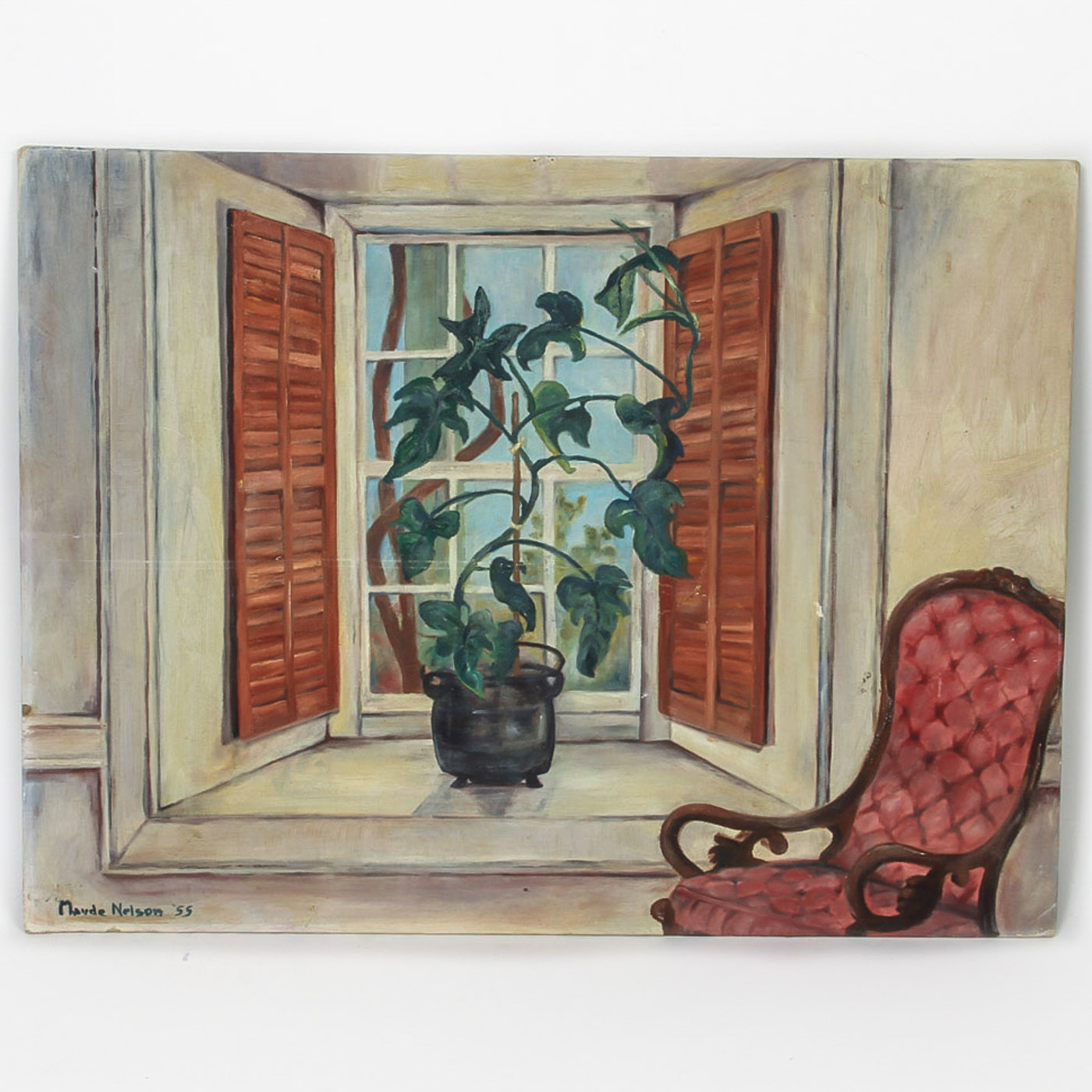 Maude Nelson Oil Painting on Canvas Board "Interior with Armchair"