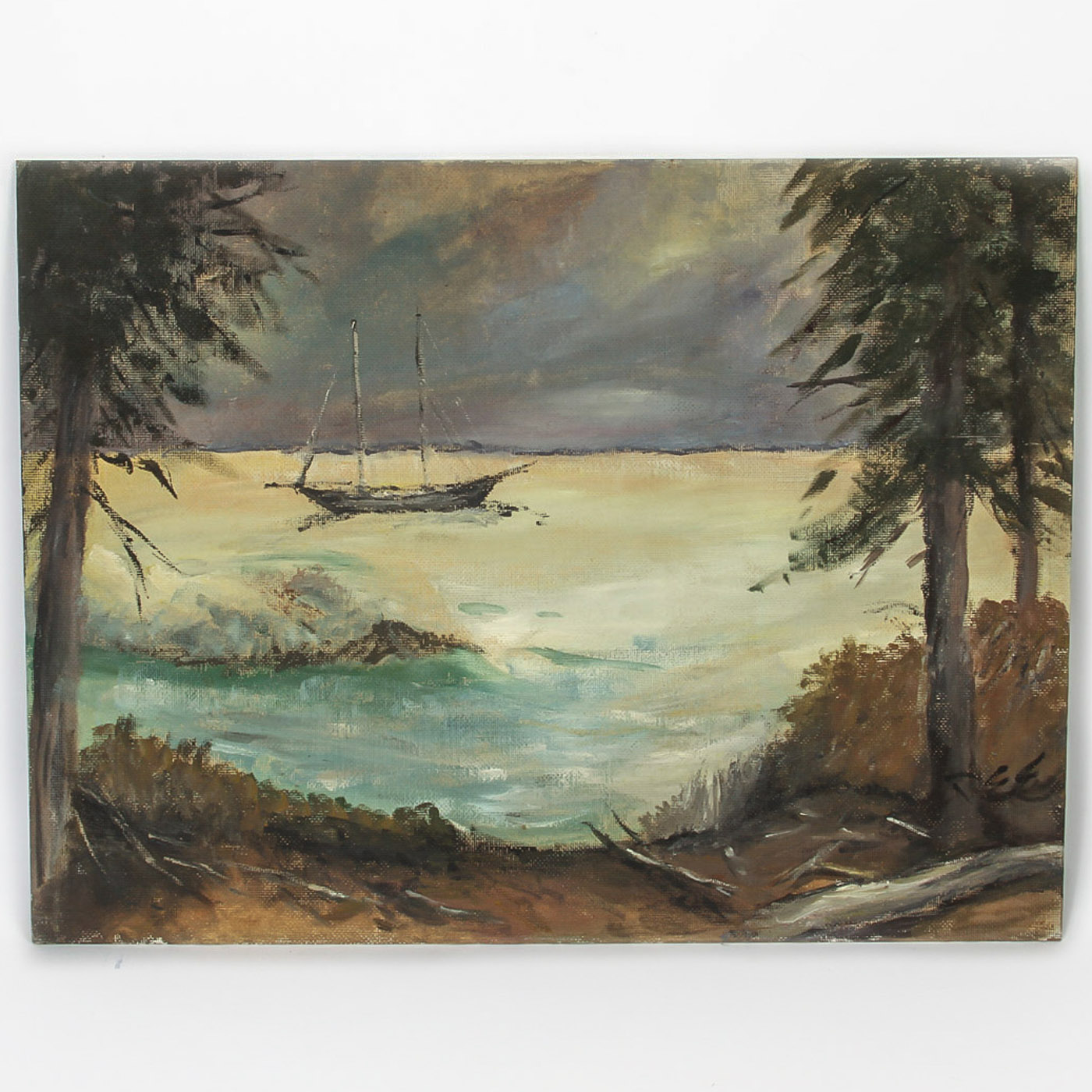 Signed Acrylic Painting on Board "Tropical Seascape"