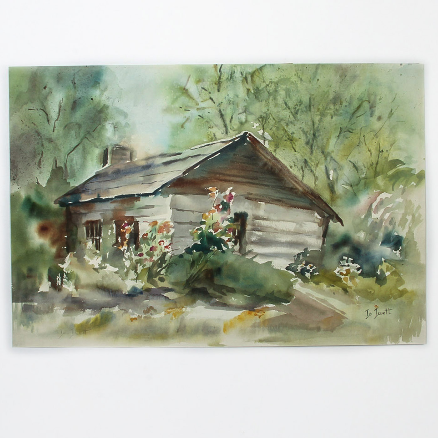 Jo Juett Watercolor Painting on Paper "Rustic Cottage"