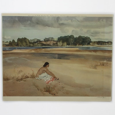 Russel Flint Lithograph on Paper "Relaxing on the River Loire, France" Russel Flint Lithograph on Paper "Relaxing on the River Loire, France"