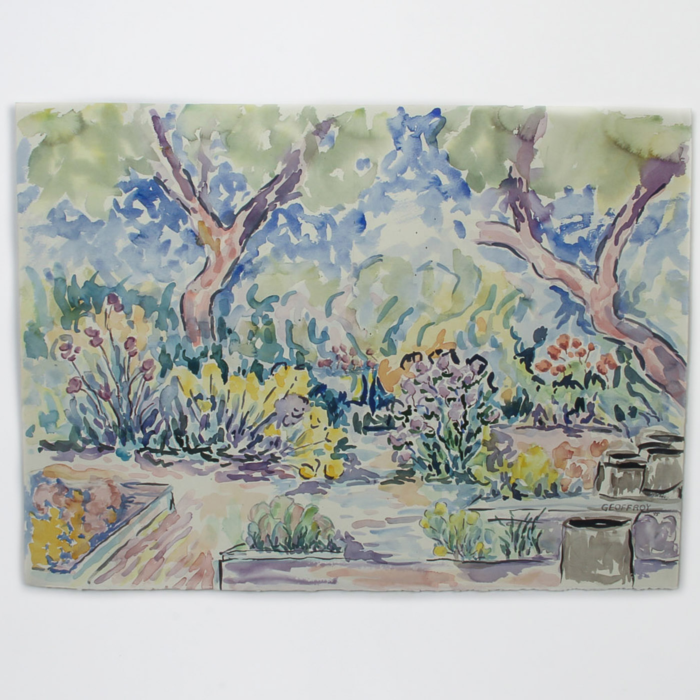 Donald Geoffroy Watercolor on Paper "Verdant Garden"