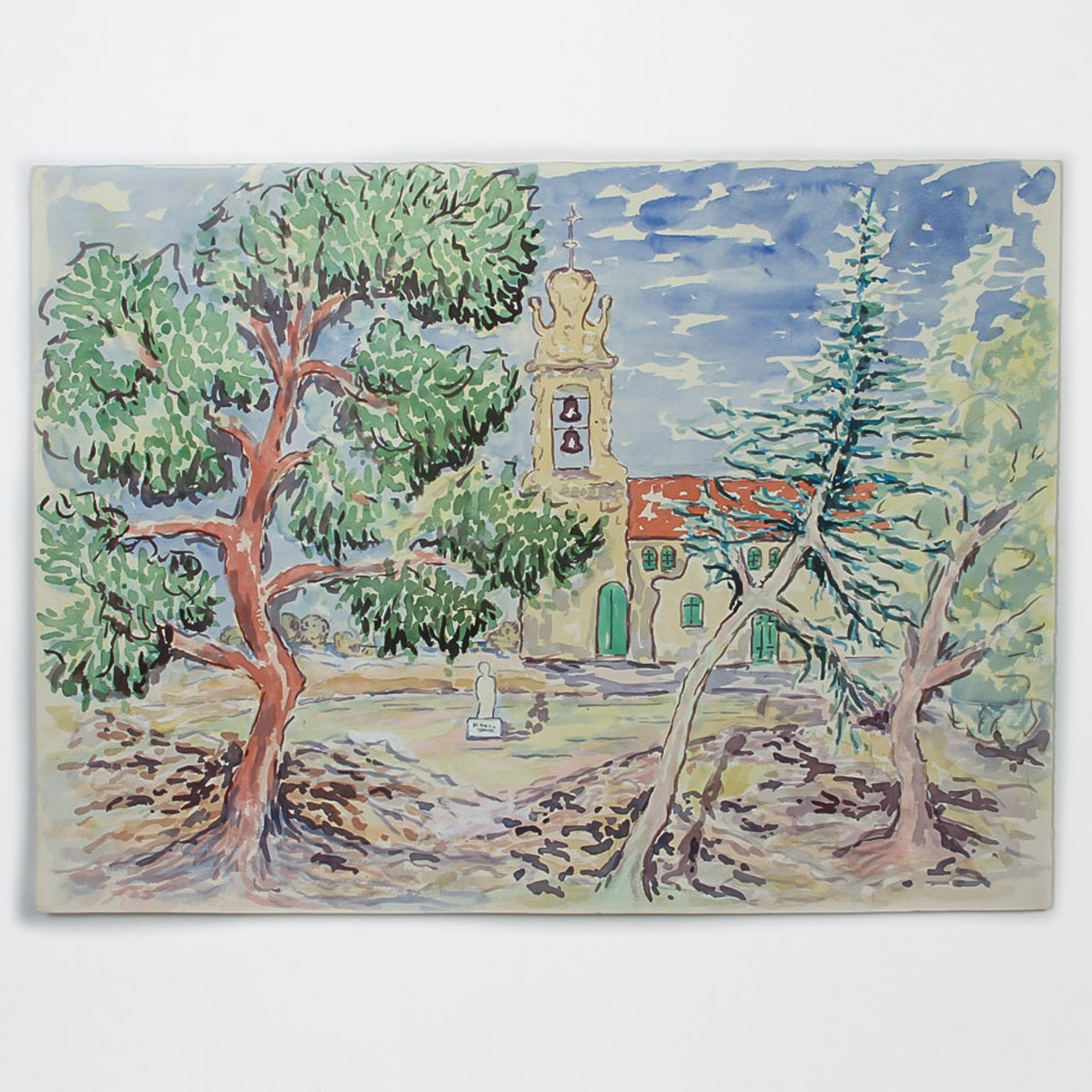 Donald Geoffroy Watercolor Painting on Paper "Spanish Colonial Church"