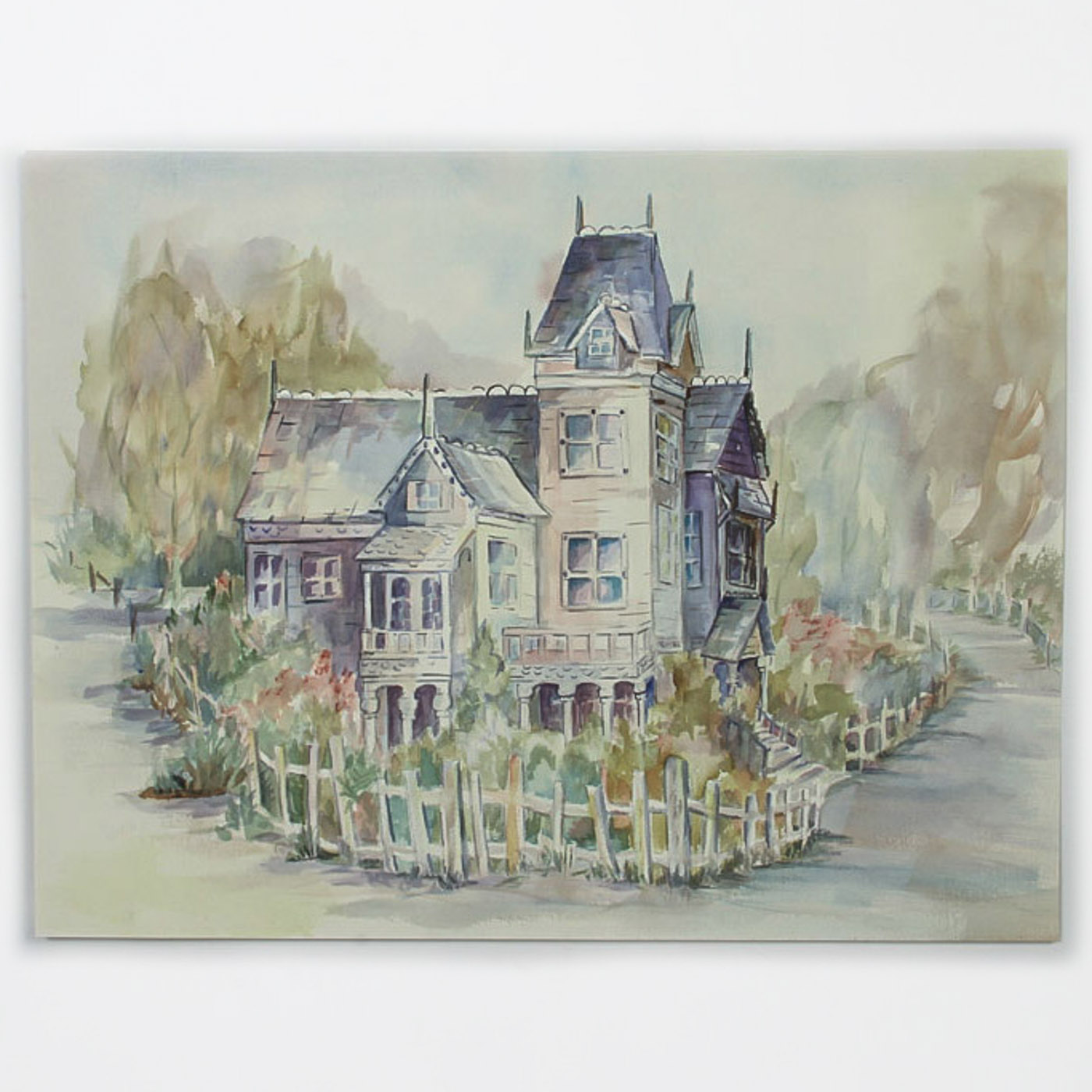 Voreen Piette Watercolor and Graphite Painting on Paper "The Haunted House"