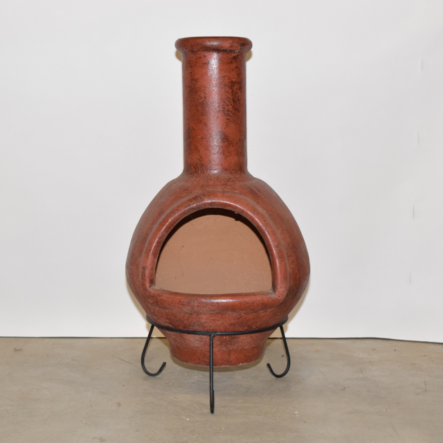 Rust Tone Terra Cotta Chimenea on Metalwork Stand