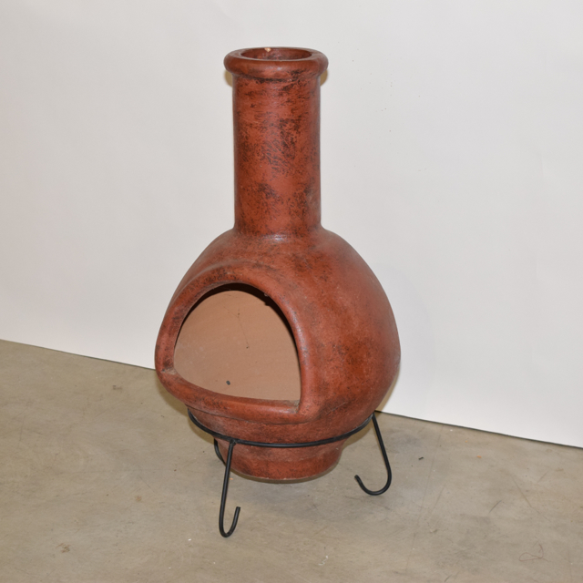 Rust Tone Terra Cotta Chimenea on Metalwork Stand