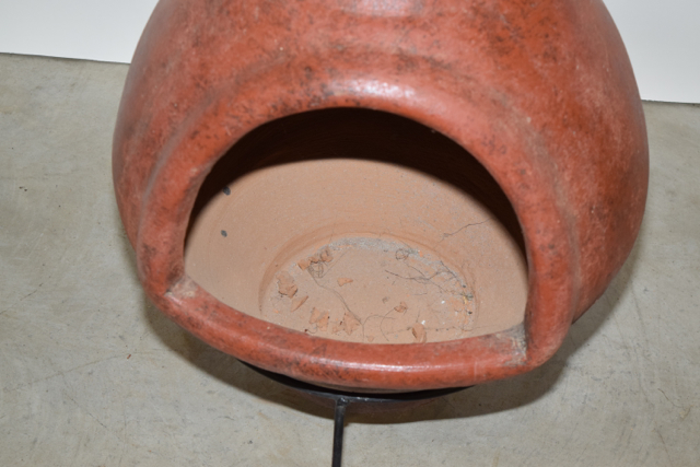 Rust Tone Terra Cotta Chimenea on Metalwork Stand