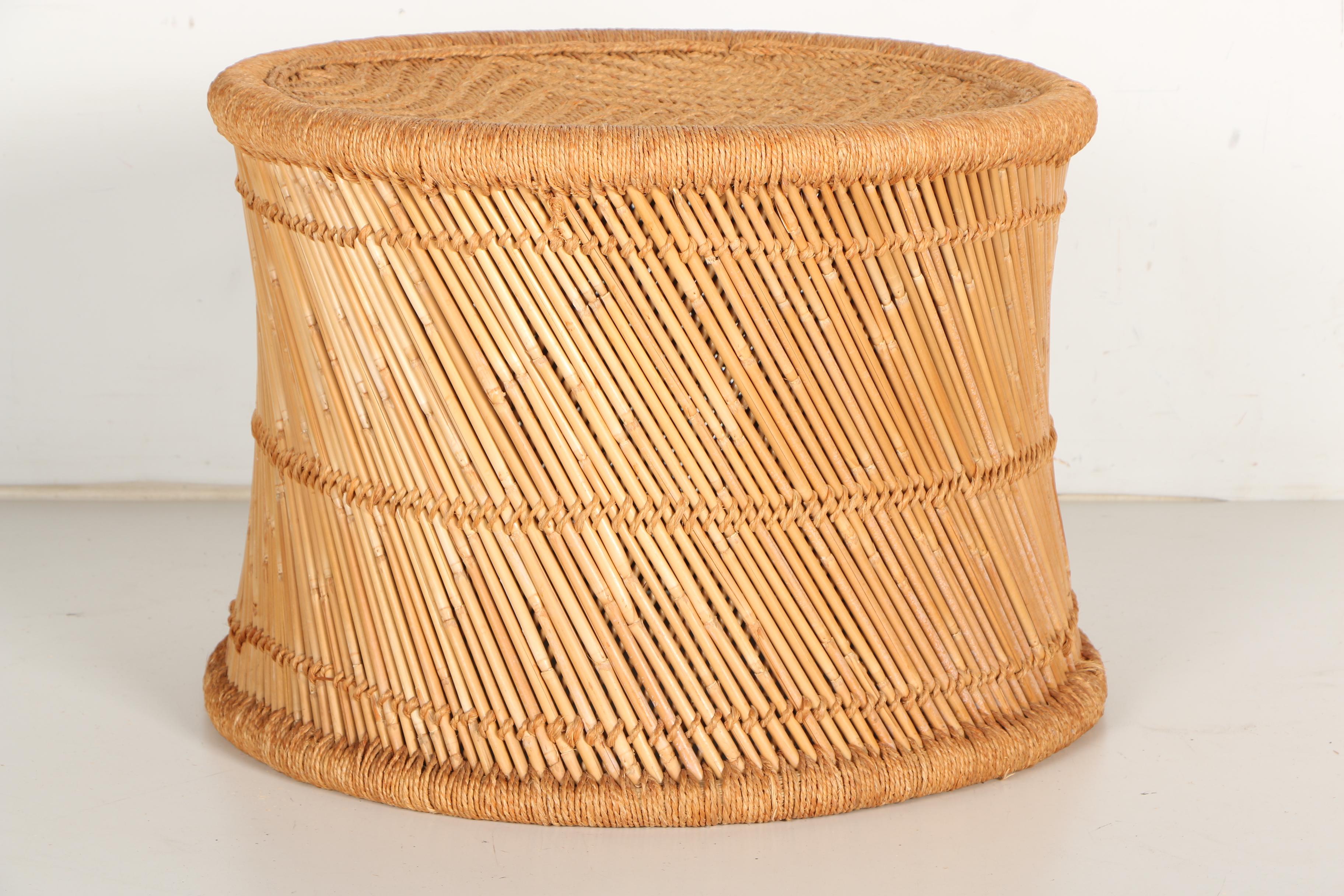 Pair of Vintage Rattan and Rope Stools