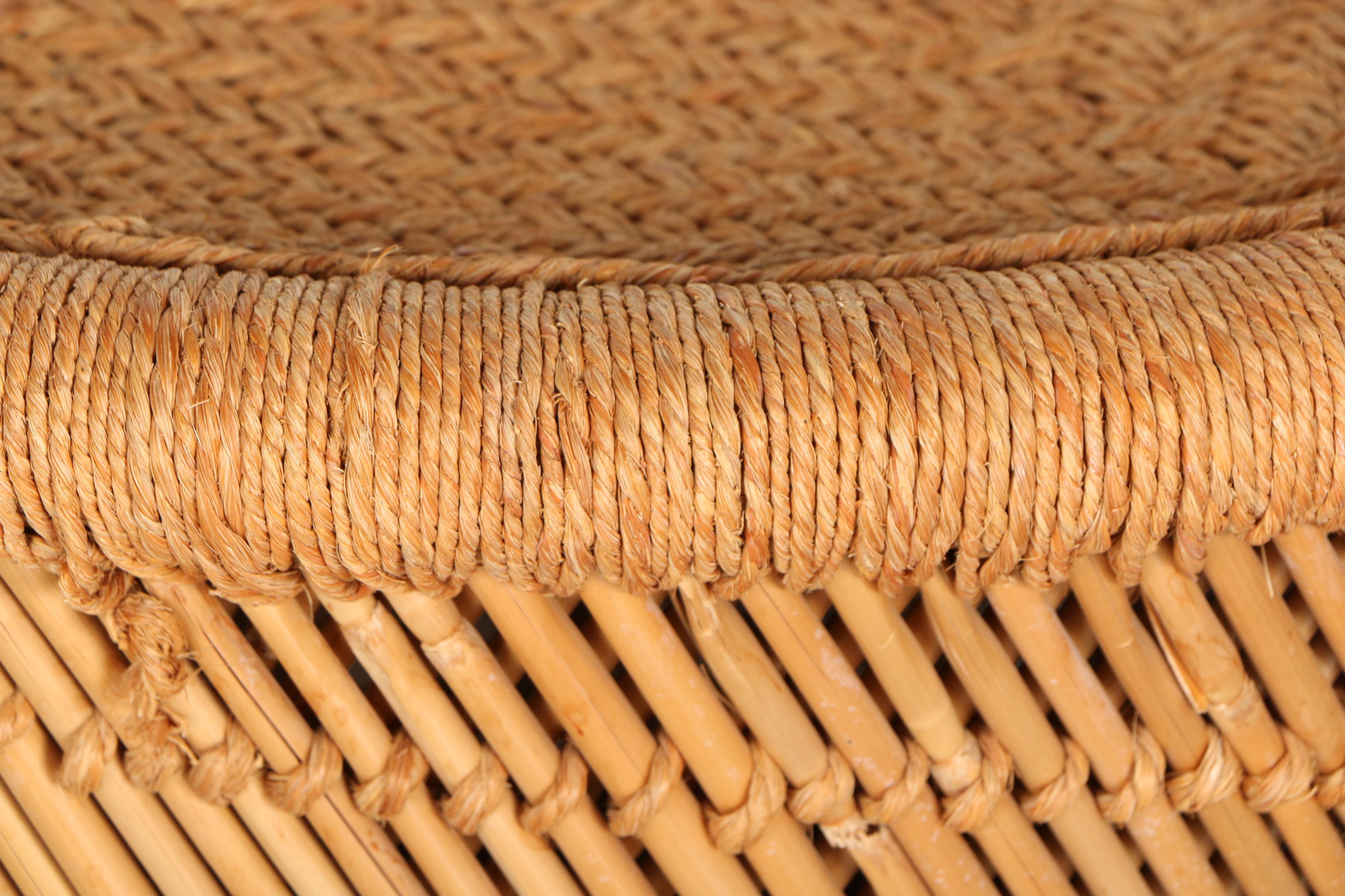 Pair of Vintage Rattan and Rope Stools
