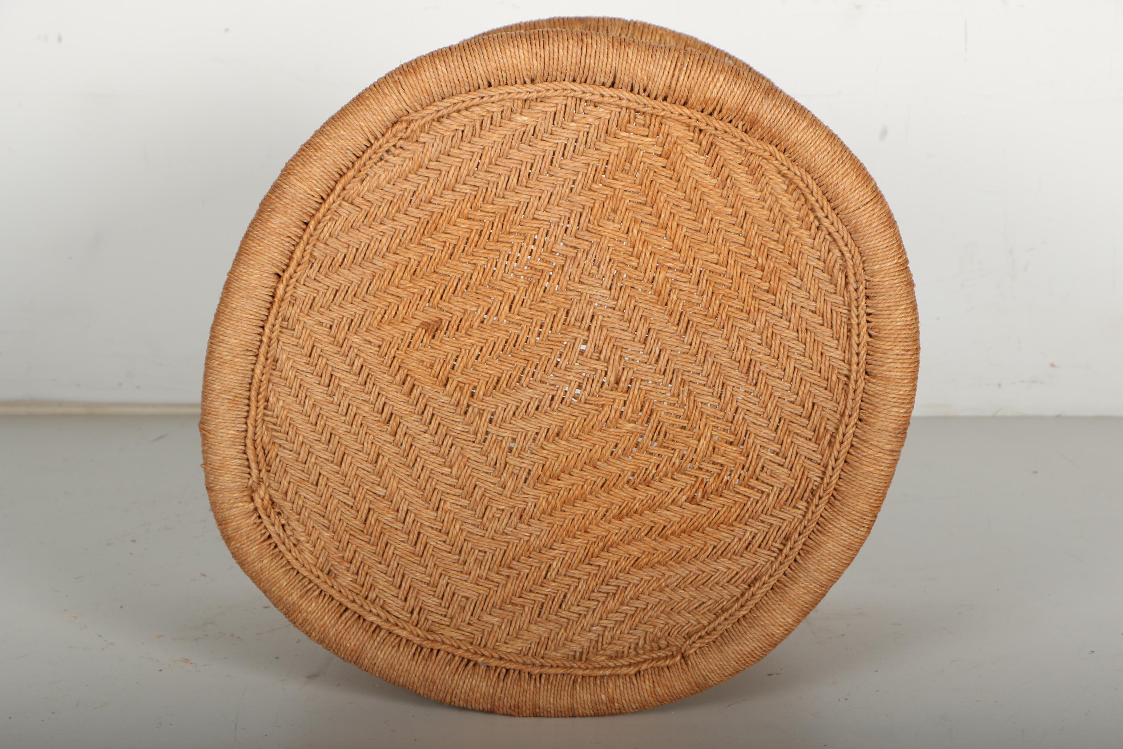 Pair of Vintage Rattan and Rope Stools