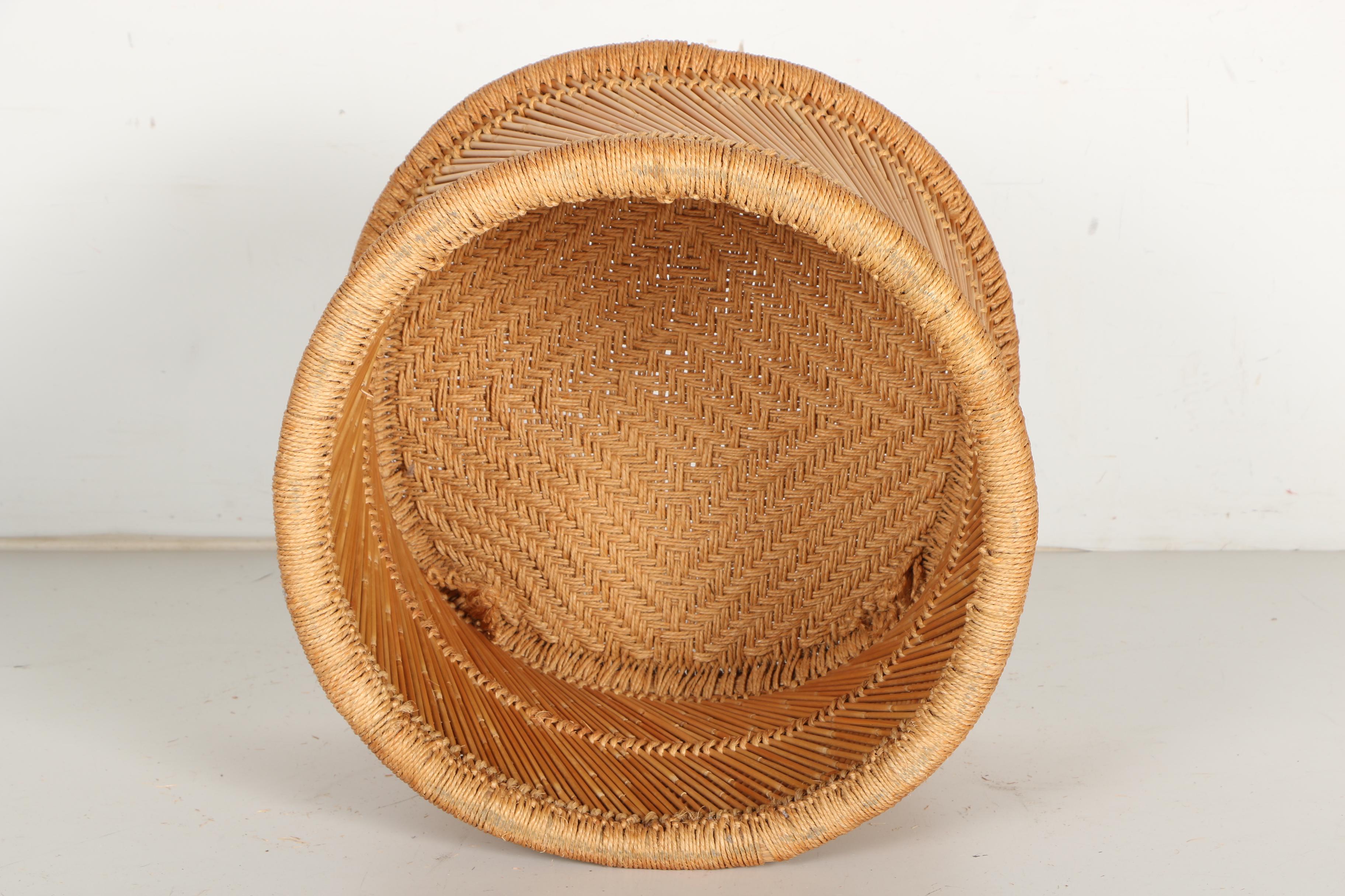 Pair of Vintage Rattan and Rope Stools