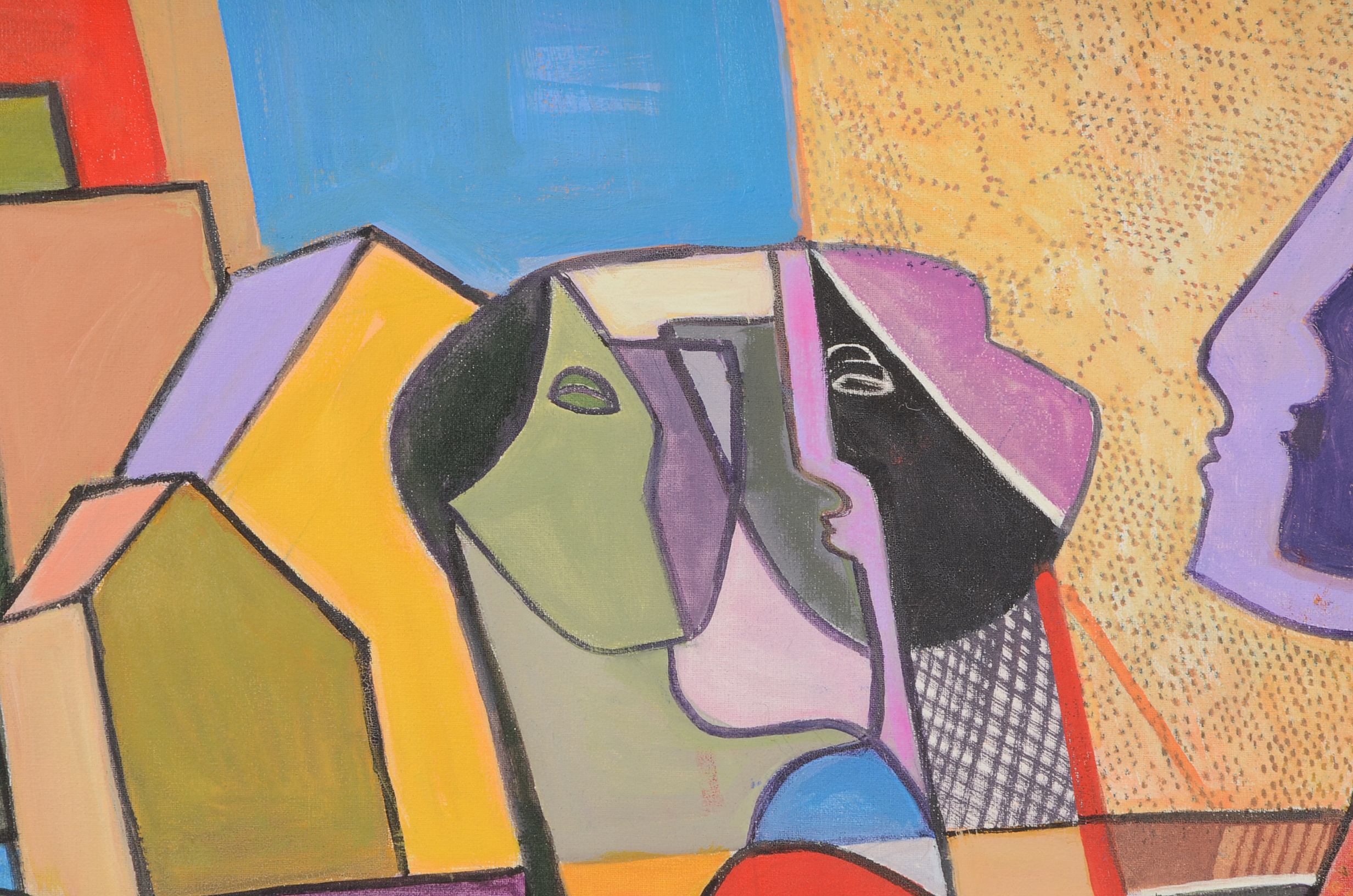 J. Anderson Cubist Style Acrylic Painting On Canvas