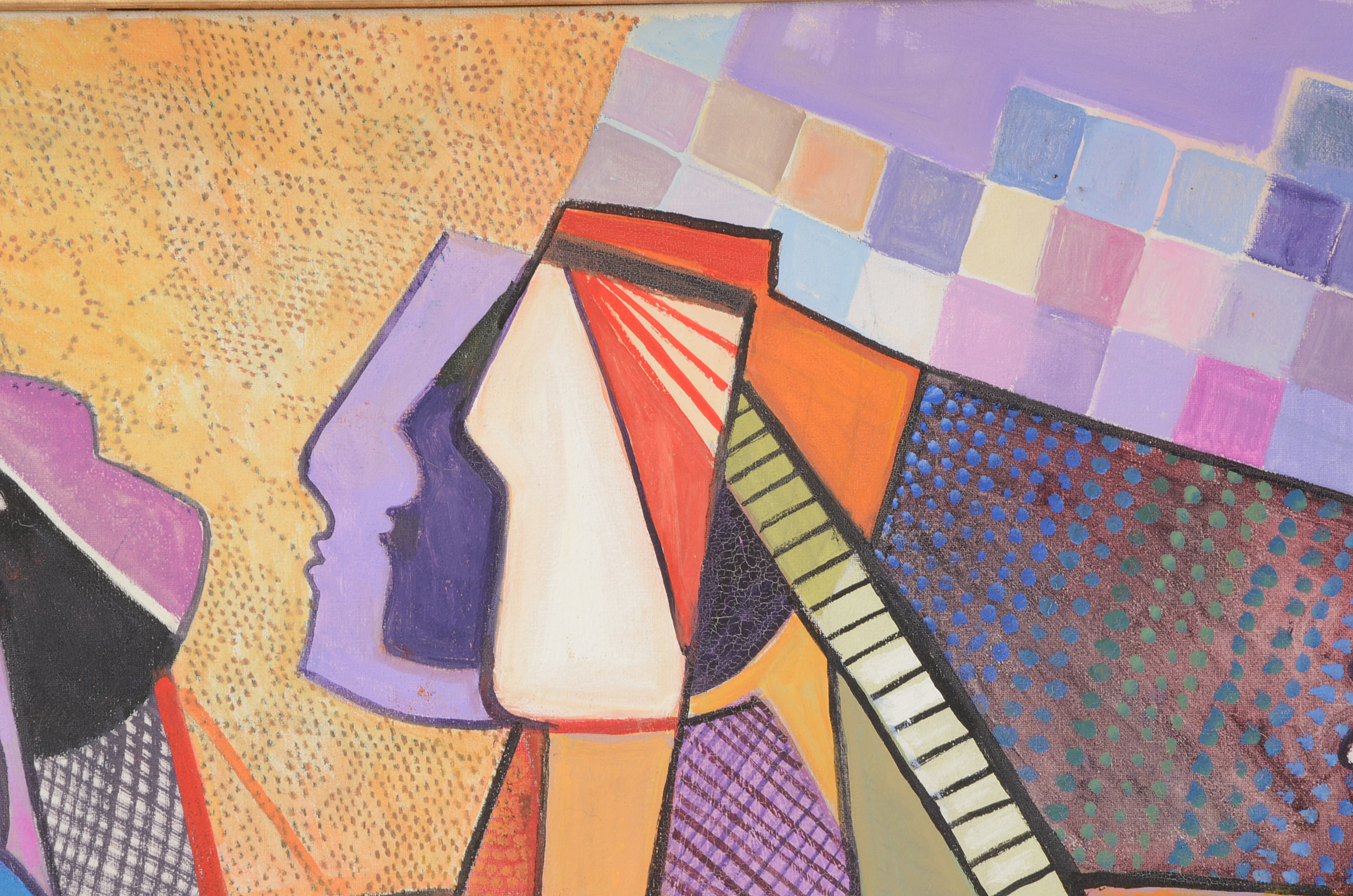 J. Anderson Cubist Style Acrylic Painting On Canvas