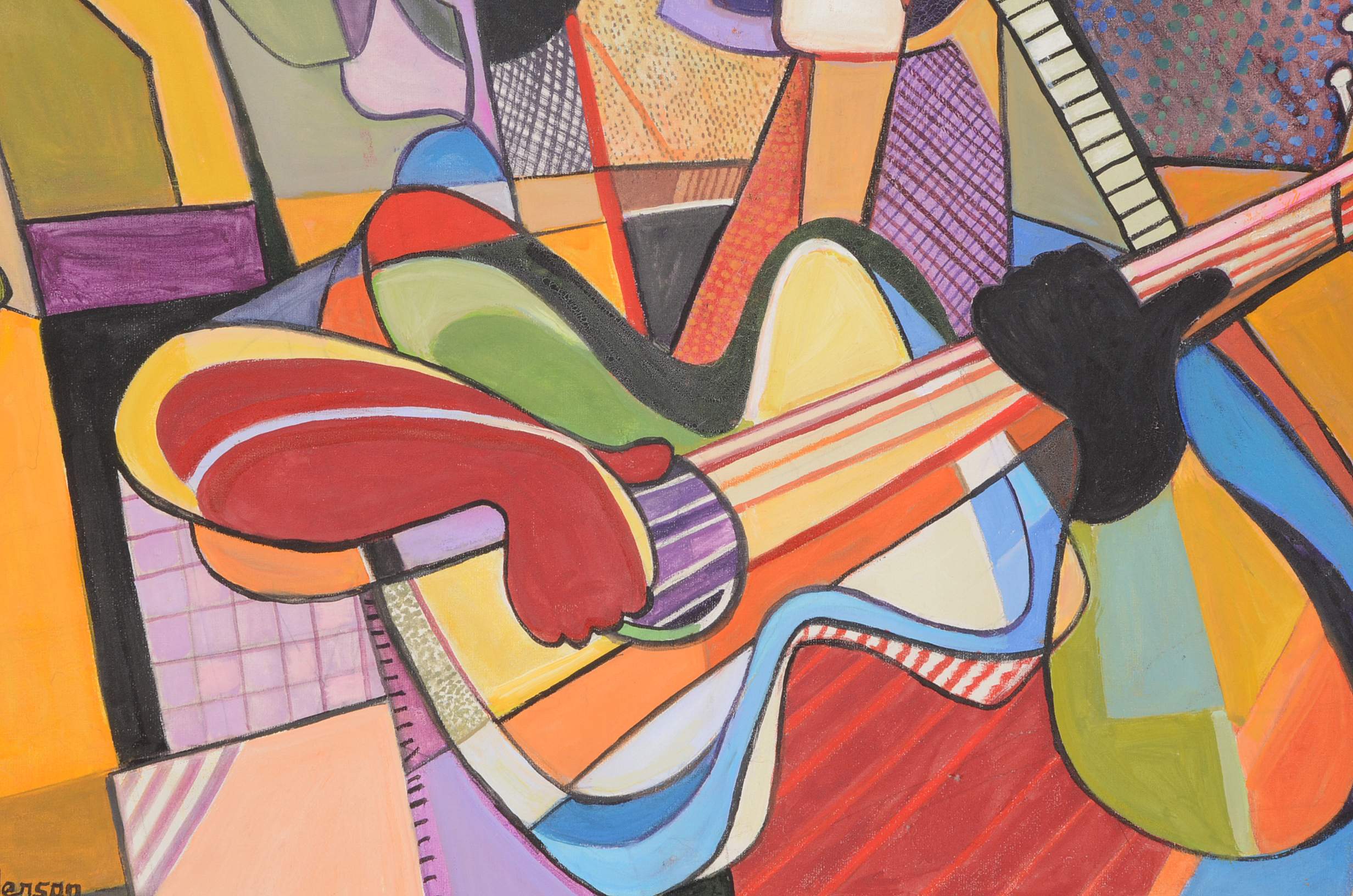 J. Anderson Cubist Style Acrylic Painting On Canvas