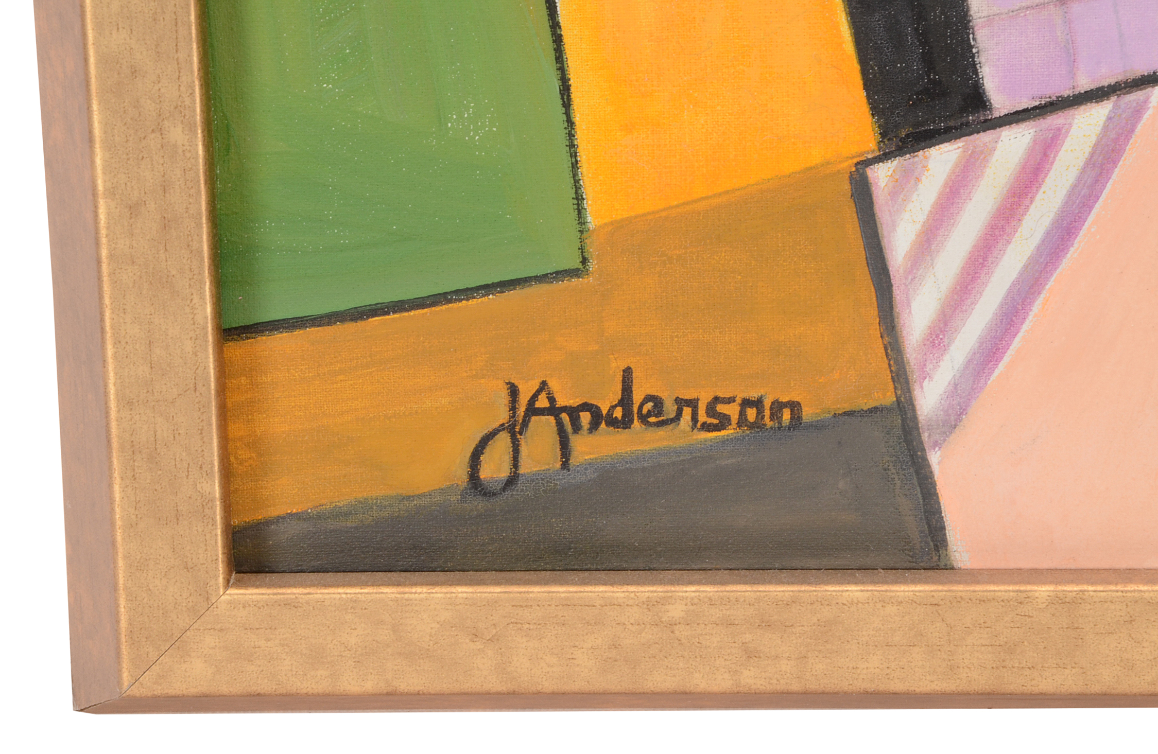 J. Anderson Cubist Style Acrylic Painting On Canvas