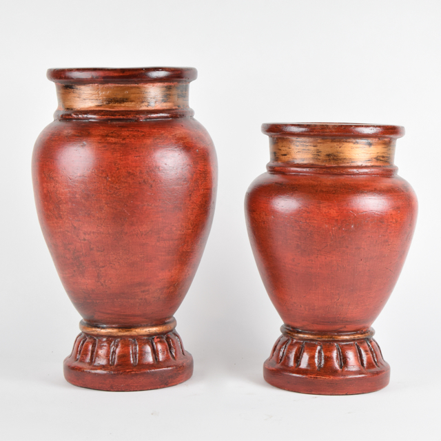 Scarlet and Bronze Tone Terracotta Urns