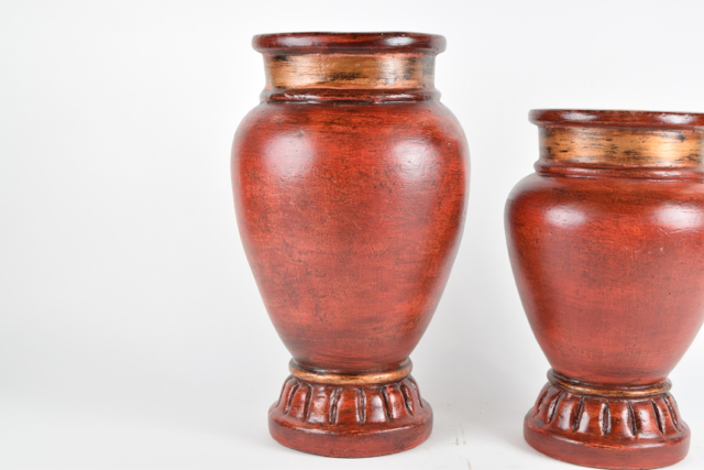 Scarlet and Bronze Tone Terracotta Urns