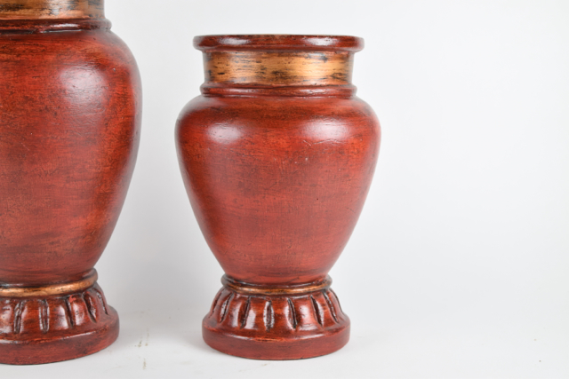 Scarlet and Bronze Tone Terracotta Urns