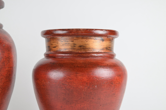 Scarlet and Bronze Tone Terracotta Urns